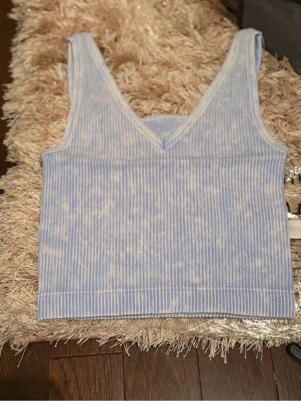 Light Blue Ribbed V-Neck Crop Tank Top